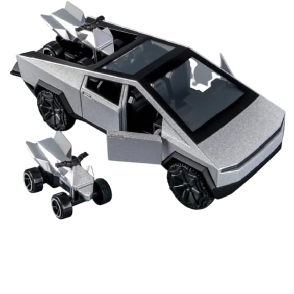 1:36 Futuristic Pickup Truck Diecast Model, Alloy Pull Back Toy Car, 3 Openable Doors, with Mini Motorcycle Accessory, Desktop Collectible Ornament, Gift for Kids & Car Enthusiasts