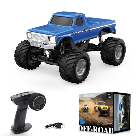 1/36 Scale 4WD RC Climbing Car Mini Off Road Remote Control Truck With LED Front Rear Lights Full Proportional Driving System Electric Rock Crawler Vehicle For Adults Hobbyists