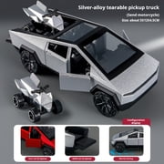 136 Scale Cybertruck Off-Road Diecast Alloy Vehicle Replica, Matching Beach Motorcycle Accessory Included, Futuristic Sci-Fi Truck Collectible Ornament & Premium Birthday Holiday Gift for Auto Hobby