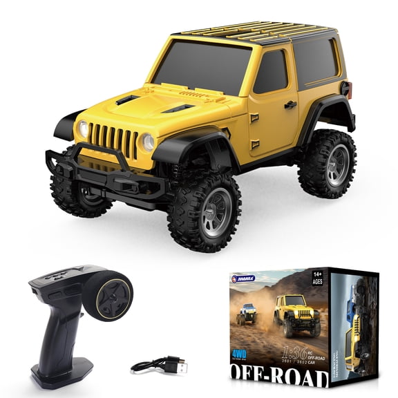 1/36 Scale Mini RC Crawler Car, 4WD Remote Control Climbing Car, 2.4G Off-Road Vehicle with LED Lights, Micro RC Truck 4×4 Small Cars for Adult, Yellow