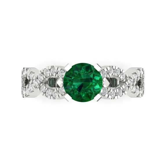 1.42 ctw Solitaire with Zirconia Diamond Accents Anniversary Ring for Women | Round Cut Simulated Emerald | Hyperallergenic Solid 18K White Gold
