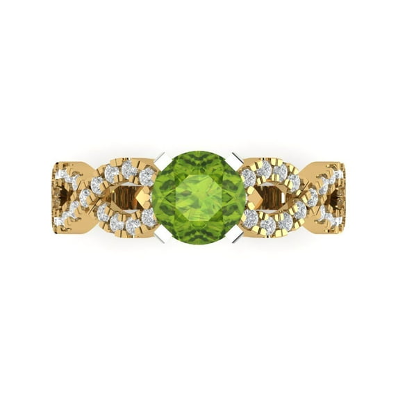 Solitaire with Accents Engagement Ring for Women - 1.42ct Natural Peridot in 14K Yellow/White Gold Promise Ring