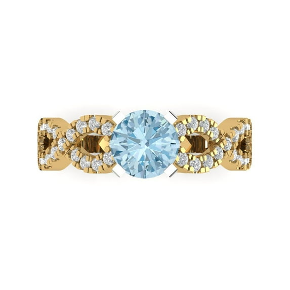 Solitaire with Accents Engagement Ring for Women - 1.42ct Natural Swiss Blue Topaz in 14K Yellow/White Gold Promise Ring