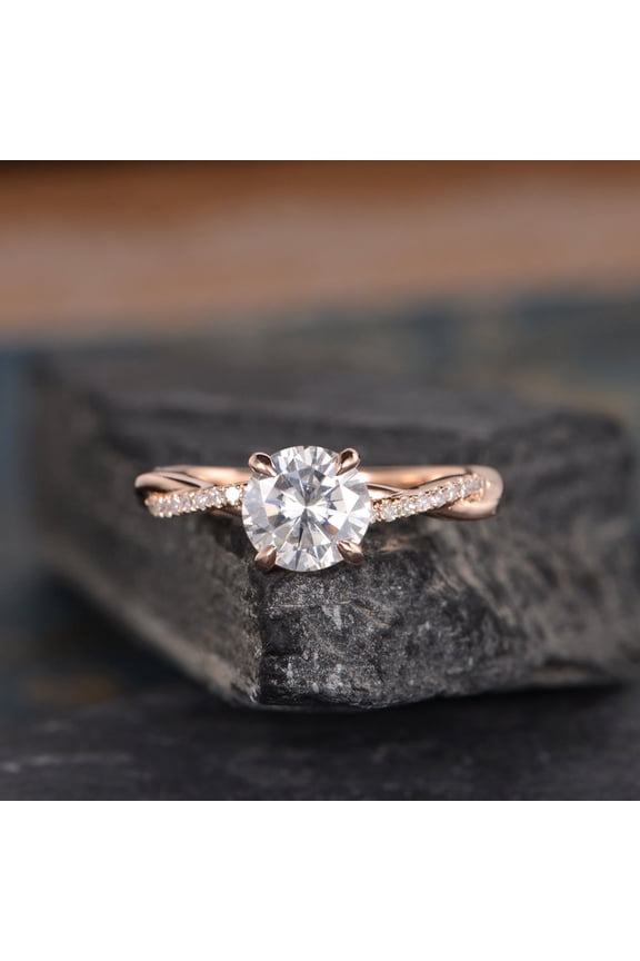 1.36 ct Infinity Moissanite Engagement Ring Rose Gold Twist Solitaire Moissanite Ring Diamond Half Eternity Bridal Woman Ring