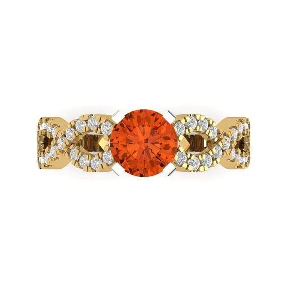 Clara Pucci 14K Yellow/White Gold Solid Gold Red Solitaire with Accents Anniversary Ring for Women - 1.42 cttw Round Cut