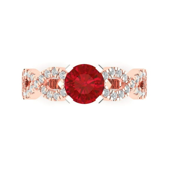 Clara Pucci 14K Rose/White Gold Solid Gold Ruby Solitaire with Accents Anniversary Ring for Women - 1.42 cttw Round Cut