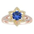thumbnail image 1 of AFFY 1.37 Carat Round Simulated Blue Sapphire & Natural Diamond Flower Engagement Ring 14K Solid Rose Gold Ring Size-5.5, 1 of 2