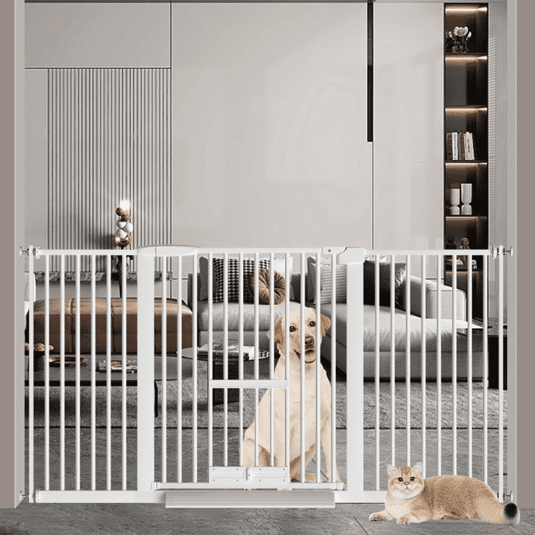 Fairy Baby Dog Gate Extra Wide Walk Thru Pet Cat Gate with Small Door 46 61 Wide Metal White