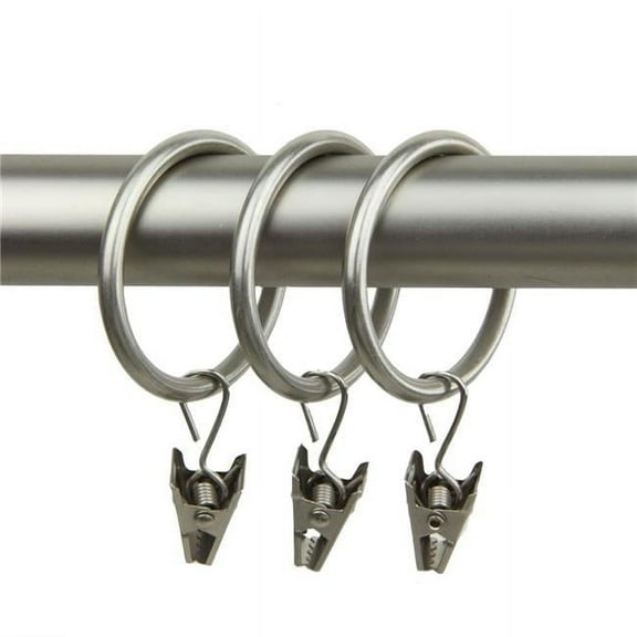 1.375 in. Curtain Rings with Clips, Satin Nickel - Set of 10