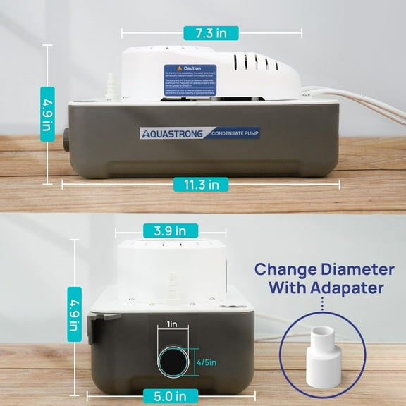 1/38  Condensate Pump, 85 GPH, 115V/230V, Automatic Safety Switch for AC, Furnace, Dehumidifier