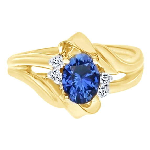 AFFY 1.38 Ct Simulated Sapphire & White Natural Diamond Solitaire Ring in 14k Yellow Gold Ring Size - 10.5