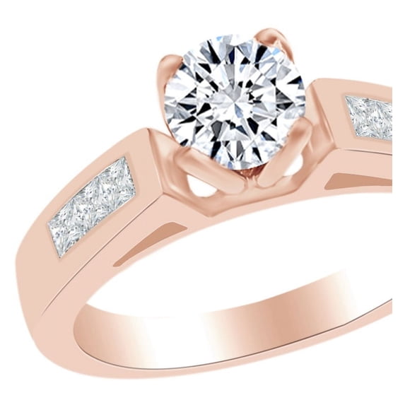 AFFY 1.38 Ct White Natural Diamond Solitaire Engagement Ring in 14k Rose Gold