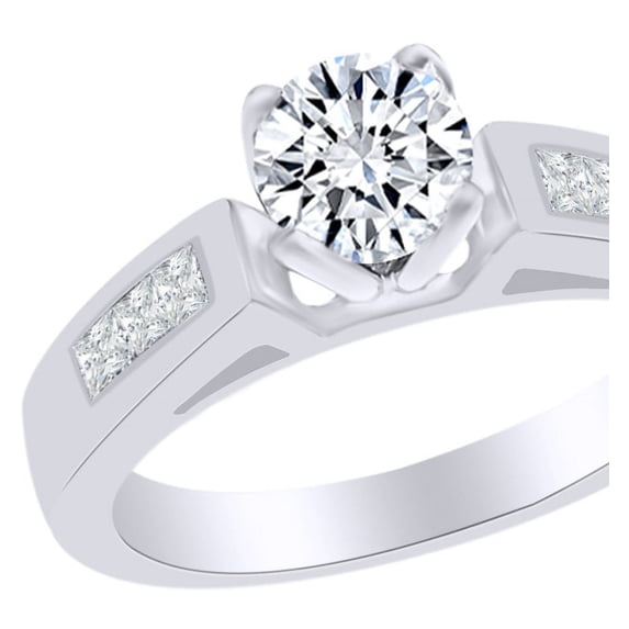 AFFY 1.38 Ct White Natural Diamond Solitaire Engagement Ring in 14k White Gold