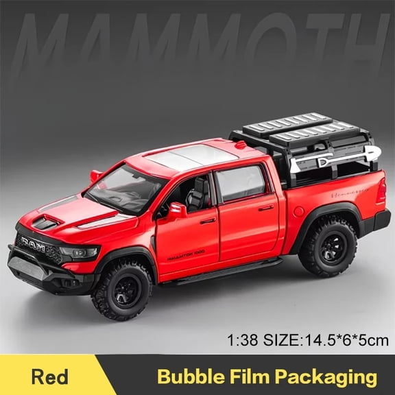 1:38 Dodge RAM 1000 TRX Mammoth Pickup Alloy Diecast Car Model, Sound Light Pull‑Back Vehicle, Collectible Display Ornament for Birthday Gift