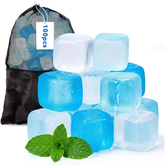 1.38" Large Reusable Ice Cubes, Refreezable Plastic Ice Cubes 100Pcs | BPA-Free Ice Cubes for Drinks without Diluting, Zero Ice Reusable Cubes for Whiskey & Large Containers