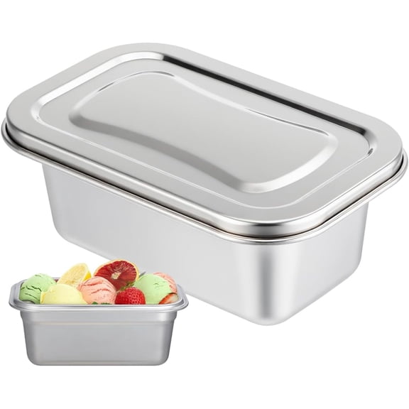 1.38L Stainless Steel Ice Cream Storage Container Rectangular Food Grade Air Tight Silver