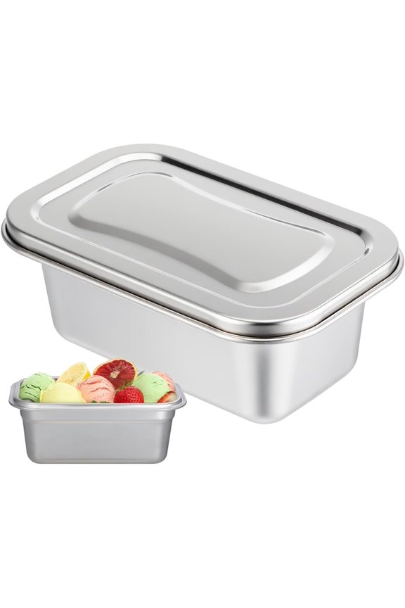 1.38L Stainless Steel Ice Cream Storage Container Rectangular Food Grade Air Tight Silver