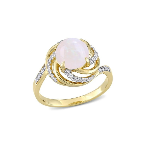 1.39 Carat (Ctw) Opal and White Topaz Swirl Ring in Yellow Plated Silver for Women