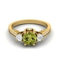 thumbnail image 1 of 1.39 Ctw Round Peridot 925 Sterling Silver Gold Vermeil Three Stone Accents Women Valentines Day Gifts Ring, 1 of 3