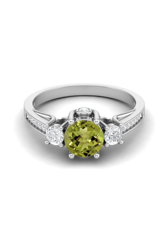 1.39 Ctw Round Peridot 925 Sterling Silver Three Stone Accents Women Mother's Day Gift Ring