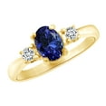 thumbnail image 1 of AFFY (1.39 cttw) Simulated Tanzanite & White Natural Diamond Three Stone Engagement Ring In 14K Yellow Gold With Ring Size -4, 1 of 1