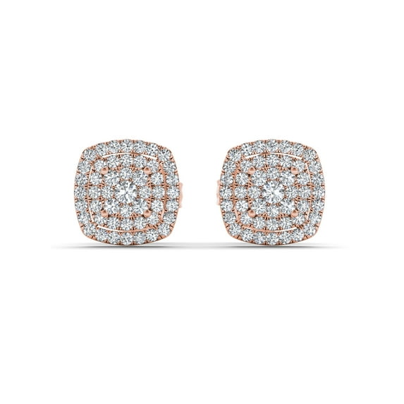 1/3Ct TDW Diamond 10K Rose Gold Cluster Double Halo Stud Earrings