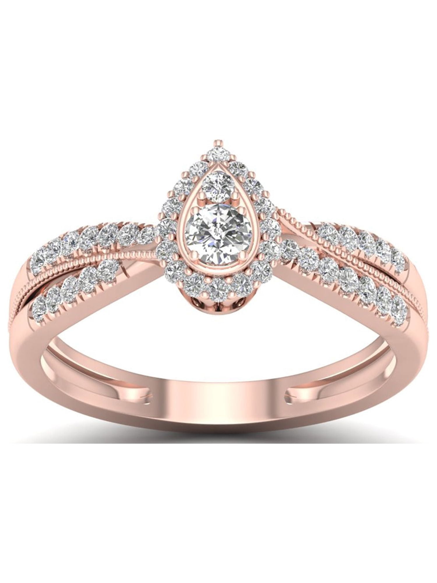 1/3Ct TDW Diamond 10k Rose Gold Pear Shape Halo Engagement Ring ...