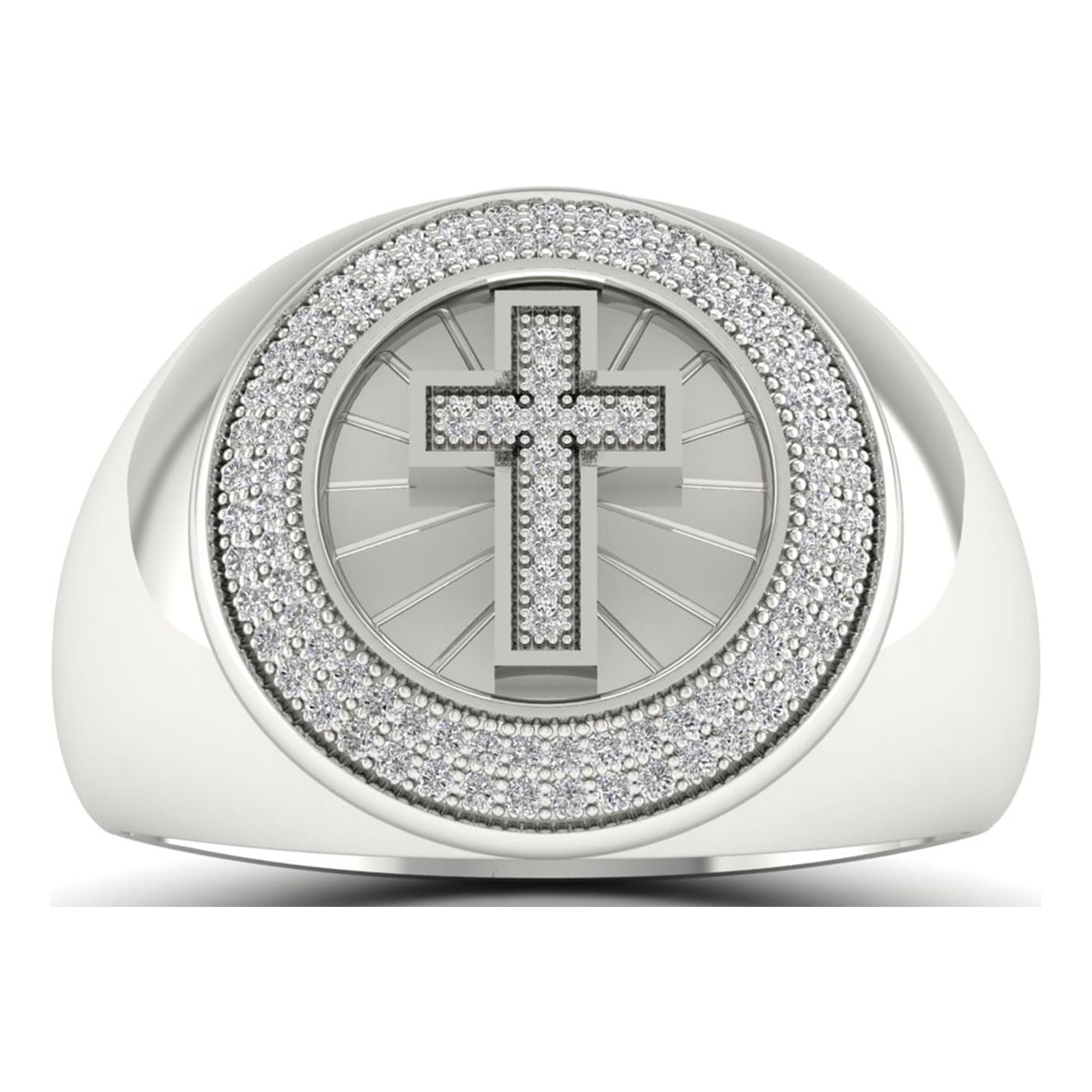 1 3ct TDW Diamond S925 Sterling Silver Men s Cross Ring White