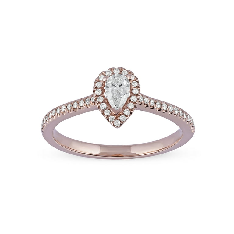 1 3Ct TDW Pear Diamond 10k Rose Gold Halo Ring I J I2 Walmart