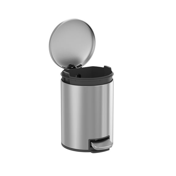 Better Homes & Gardens Bathroom Trash Can, 1.3 Gallon Small Stainless Steel Step Garbage Bucket Bin with Soft Close Lid, Silver