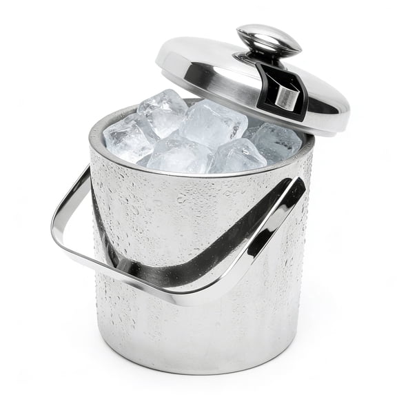 1.3L Double Wall Ice Bucket, Stainless Steel with Lid, Strainer, Ice Tong Insulated Ice Bucket for Cocktail Bar, Wine, Home Bar Accessories, Parties, Champagne Bucket