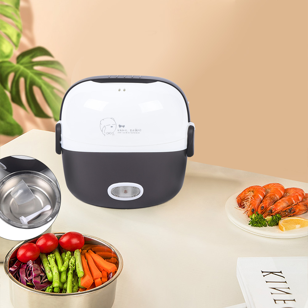 1.3L Electric Lunch Box Steamer Pot Rice Cooker 200w Food Warmer Portable Electric Lunch Box with Stainless Steel Bowls and Measuring Cup