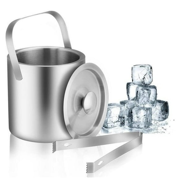 1.3L Mini Ice Bucket Portable Double Wall Ice Bucket with Tong, Stainless Steel Hotel Bucket/Champagne Bucket/Beverage Bucket, Serveware for Party, Event and Camping
