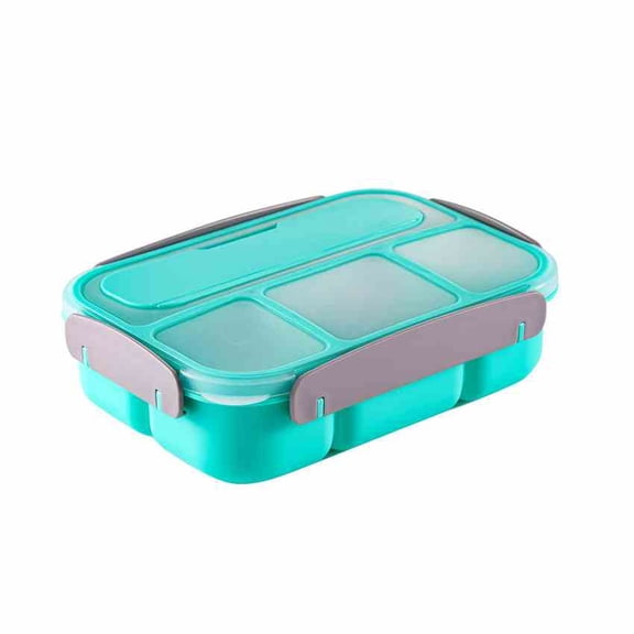1.3L Rectangular PP Divided Lunch Box, Green Airtight 4-Snap Lock Food Container, Microwave Safe