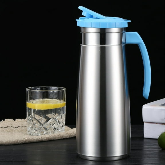 1.3L Stainless Steel Cold Water Kettle with Lid - Refrigerator Safe Pitcher for Iced Tea, Coffee - Odorless, Rustproof, Wide Filtered Spout for Home, Parties & Cafes