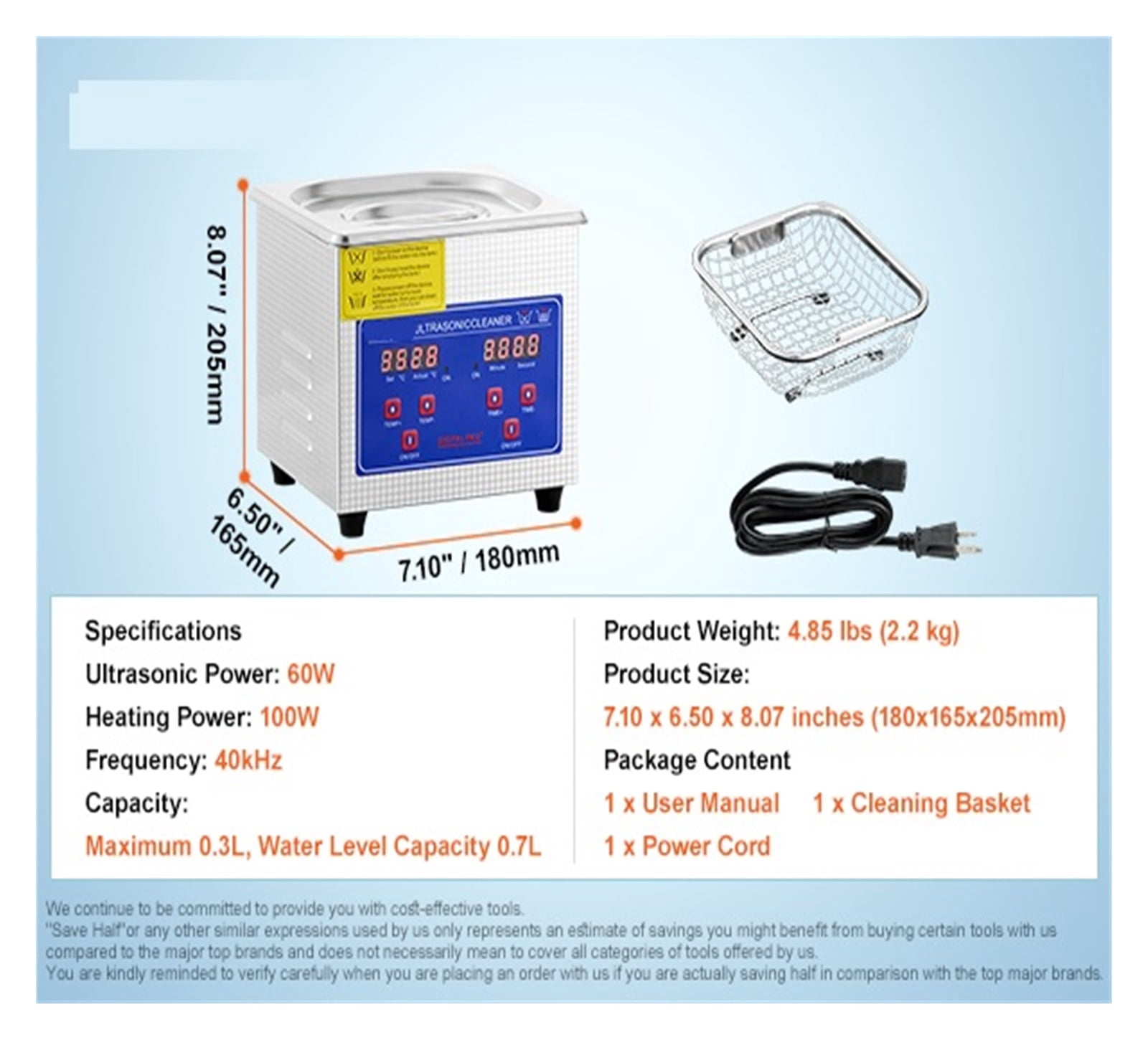 1.3L Ultrasonic Cleaner Machine Stainless Steel Ultrasonic Cleaning Machine Digital Heater Timer Jewelry Cleaning for Home