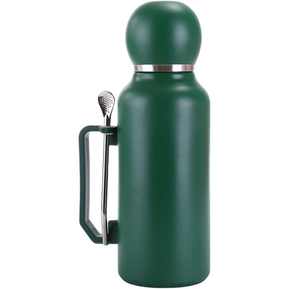 1.3L Yerba Mate Vacuum Insulated Stainless Steel Thermal Bottle Flask with Bombilla Straw for Camping Double Wall(Green)