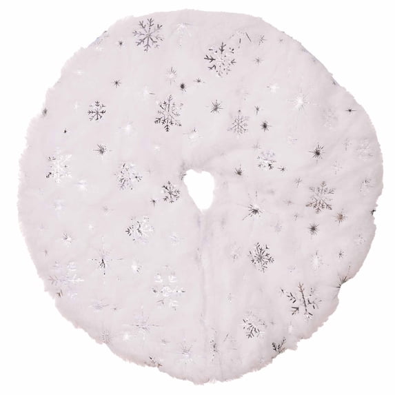 1-3PC Mini Christmas Tree Skirt 14x15.7 Inch White Fluffy Plush Round with Sequin Tiny Snowflakes Pattern Embroidery for Xmas Tree Festival Holiday Party Decoration