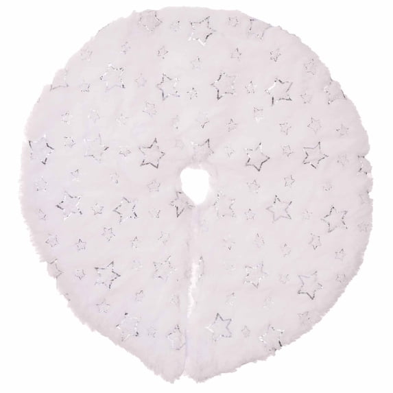 1-3PC Mini Christmas Tree Skirt 14x15.7 Inch White Fluffy Plush Round with Sequin Tiny Snowflakes Pattern Embroidery for Xmas Tree Festival Holiday Party Decoration