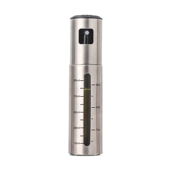 1-3PC Stainless Steel Oil Spray Bottle Graduated Refillable Oil Mister for Cooking and Baking Olive Oil Dispenser for Kitchen Hollowed out Visible Margin 3.3OZ
