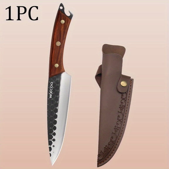 1-3PCS High Carbon Steel Boning Knife with Knife Sheath Sharp Kitchen Chef Knife Multipurpose Utility Knife for Cooking Fruit Vegetable Fish Meat Hand Forged Handmade Wood Handle Barbecue Cleaver