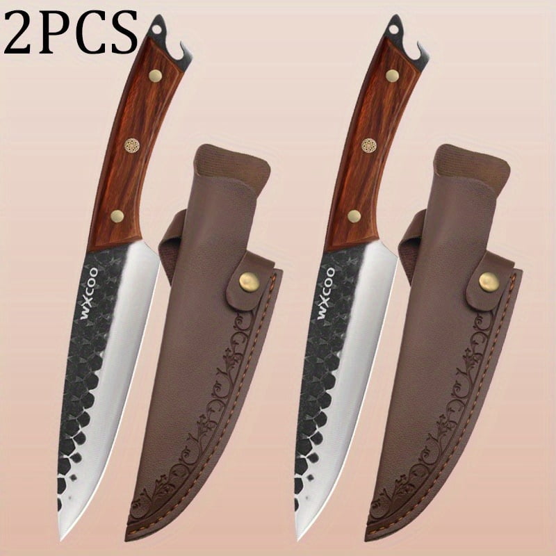 1-3PCS High Carbon Steel Boning Knife with Knife Sheath Sharp Kitchen Chef Knife Multipurpose Utility Knife for Cooking Fruit Vegetable Fish Meat Hand Forged Handmade Wood Handle Barbecue Cleaver