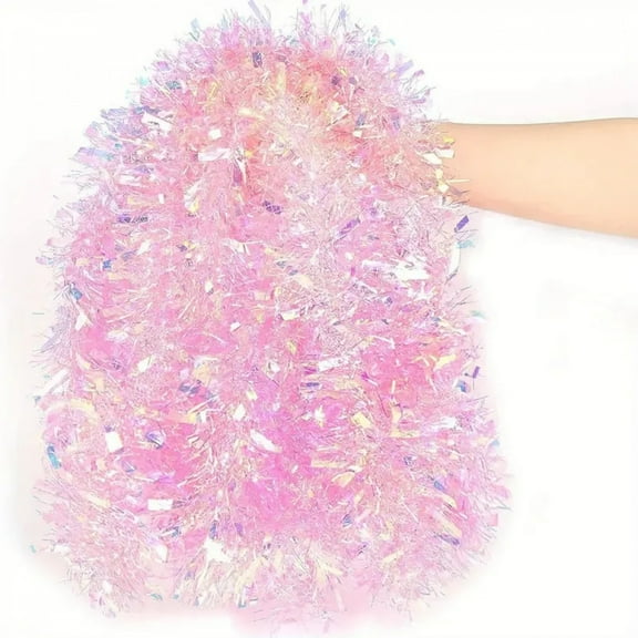 1-3PCS Pink Tinsel Garland Metallic Glitter Decorative Hanging Strip Shiny Party Ornament for ChristmasBirthday Home Decor