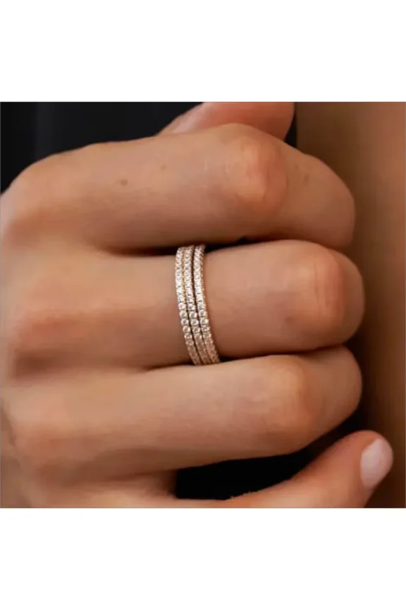 1/3PCS Thin Dainty Stackable Ring Minimalist Full Eternity Band Cubic Zirconia Rose Gold Color Plated Pave Rings for Women