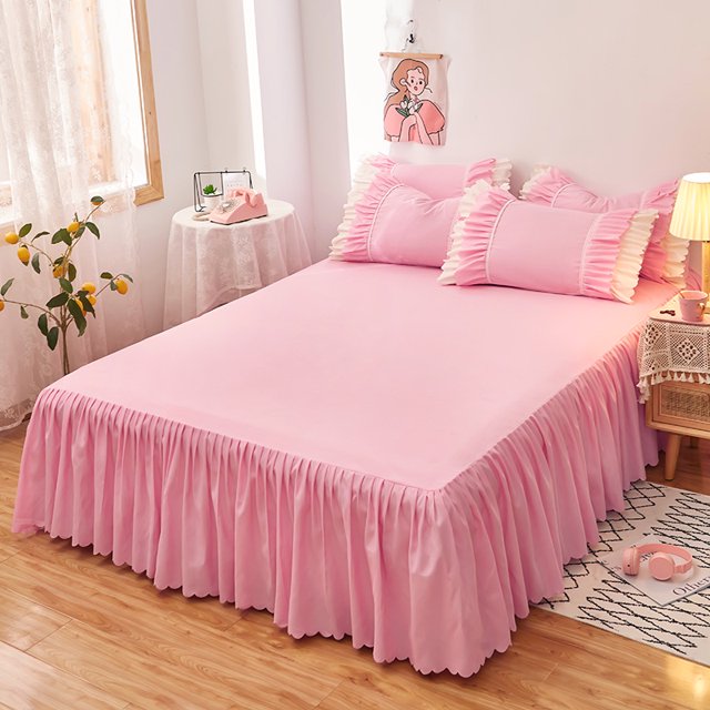 1/3Pc Ruffles Bed Skirt Elastic Band Solid Color Mattress Cover