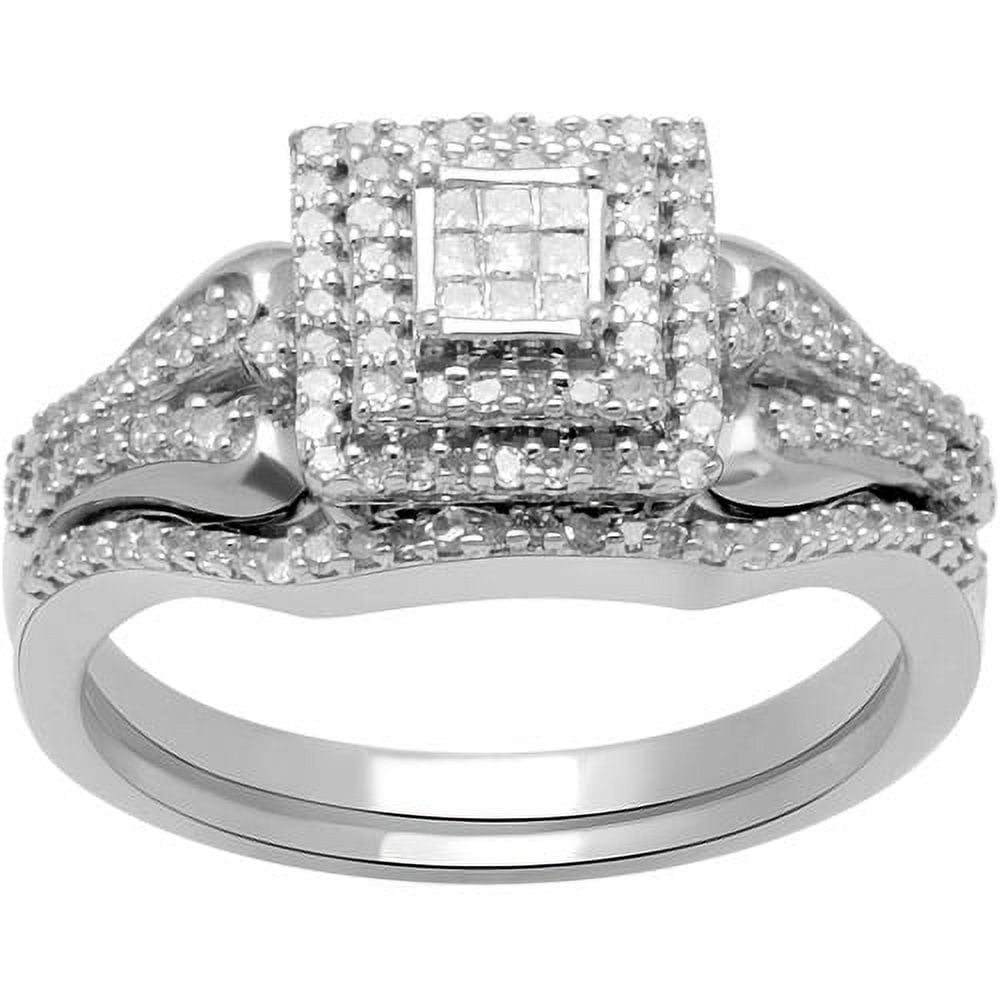 1/3ct Diamond Princess and Round Bridal Set, Sterling Silver, Includes Wedding Band
