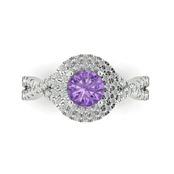 Halo Engagement Ring for Women - 1.3125ct Simulated Alexandrite in 14K White Gold Promise Ring
