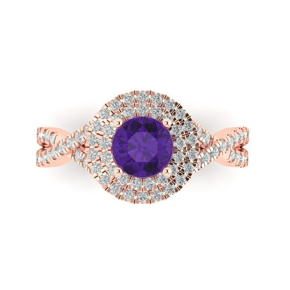 Solitaire with Accents Engagement Ring for Women - 1.3125ct Natural Amethyst in 18K Rose Gold Promise Ring