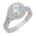 thumbnail image 1 of 1.3125 ct Round Cut Natural Sky Blue Topaz with Simulated Diamond Halo Accents 18K White Gold Womens Engagement Ring, 1 of 3