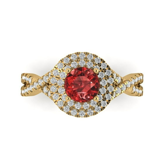 Clara Pucci 14K Yellow Gold Solid Gold Garnet Halo Anniversary Ring for Women - 1.3125 cttw Round Cut